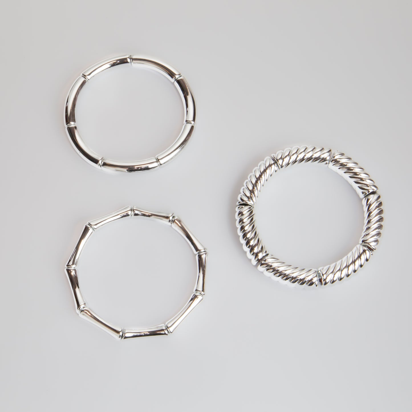 Brățări elastice cu secțiuni geometrice trio arches, set 3 - Argintiu