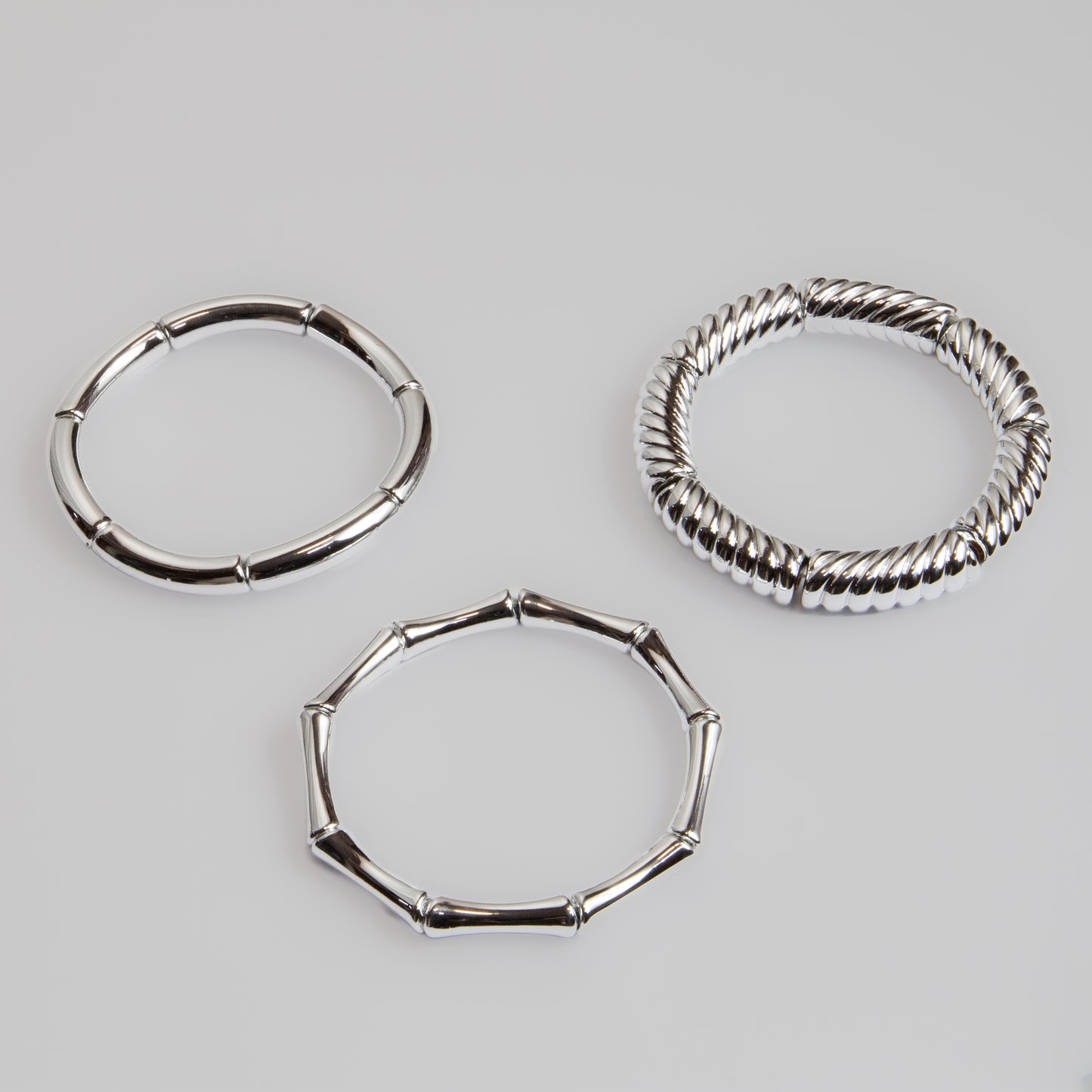 Brățări elastice cu secțiuni geometrice trio arches, set 3 - Argintiu