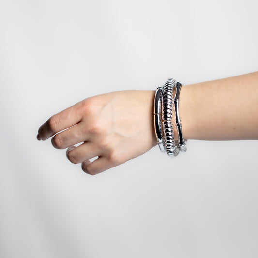Brățări elastice cu secțiuni geometrice trio arches, set 3 - Argintiu