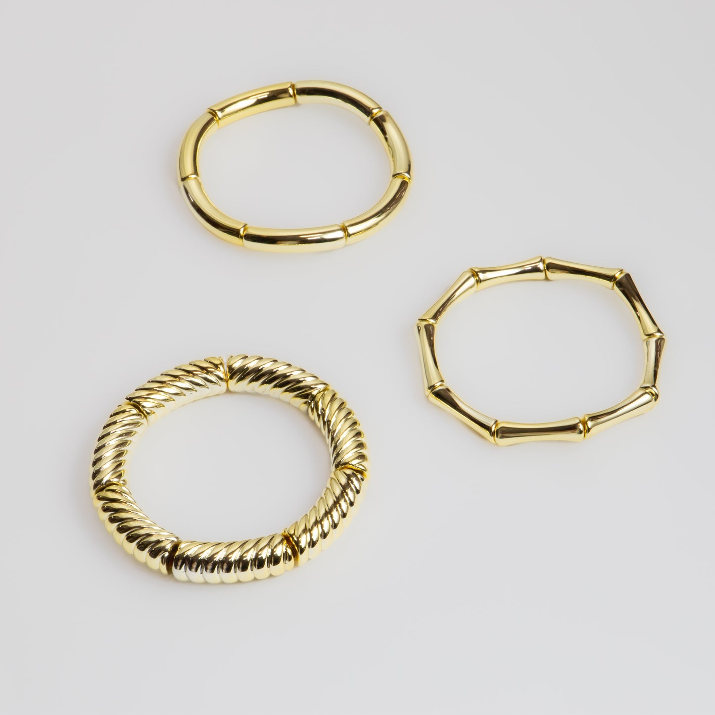 Brățări elastice cu secțiuni geometrice trio arches, set 3 - Auriu