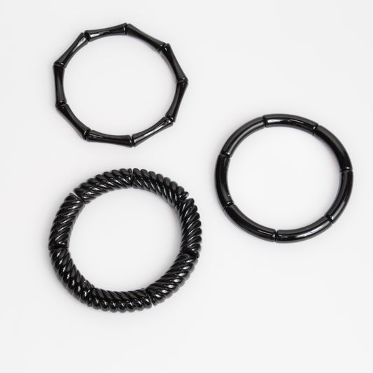 Brățări elastice cu secțiuni geometrice trio arches, set 3 - Negru