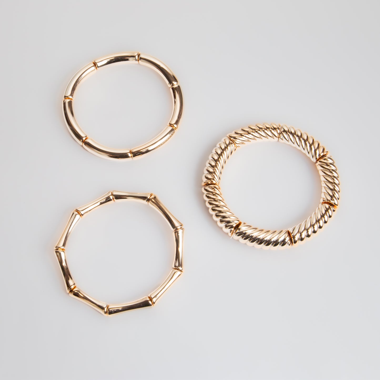 Brățări elastice cu secțiuni geometrice trio arches, set 3 - Rose Gold