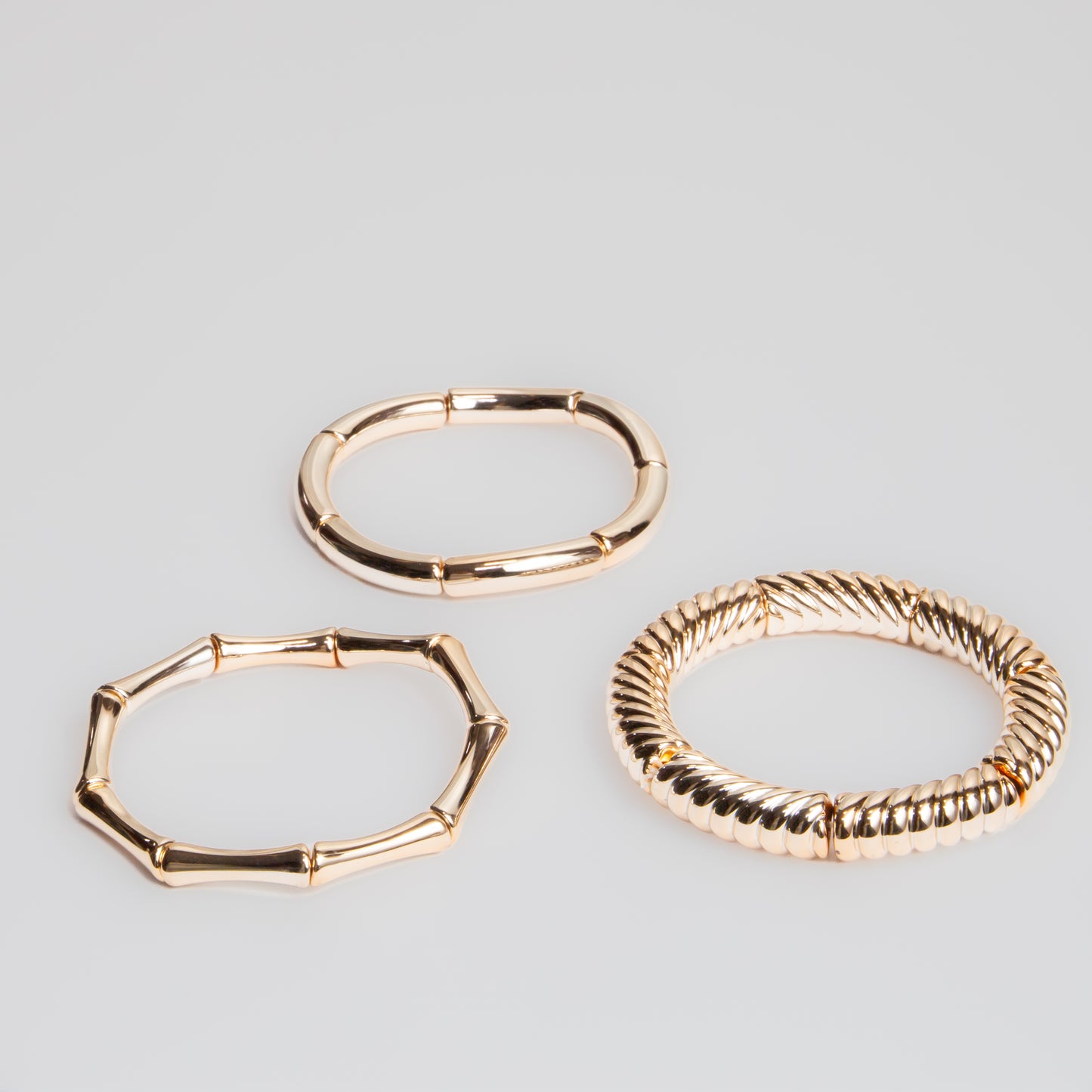 Brățări elastice cu secțiuni geometrice trio arches, set 3 - Rose Gold
