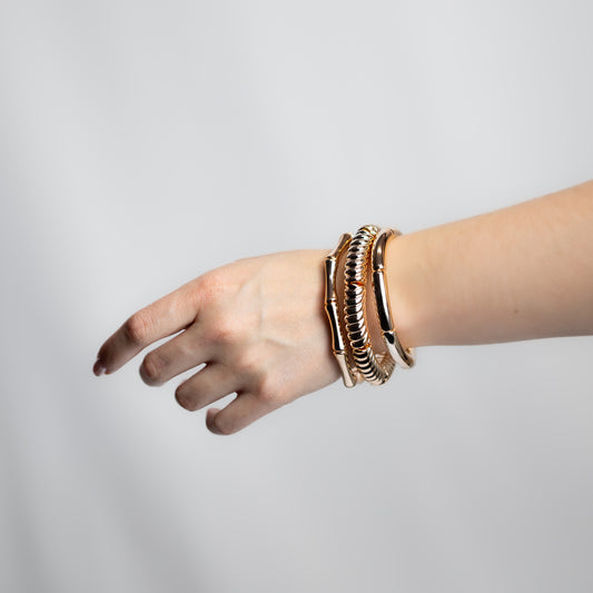 Brățări elastice cu secțiuni geometrice trio arches, set 3 - Rose Gold