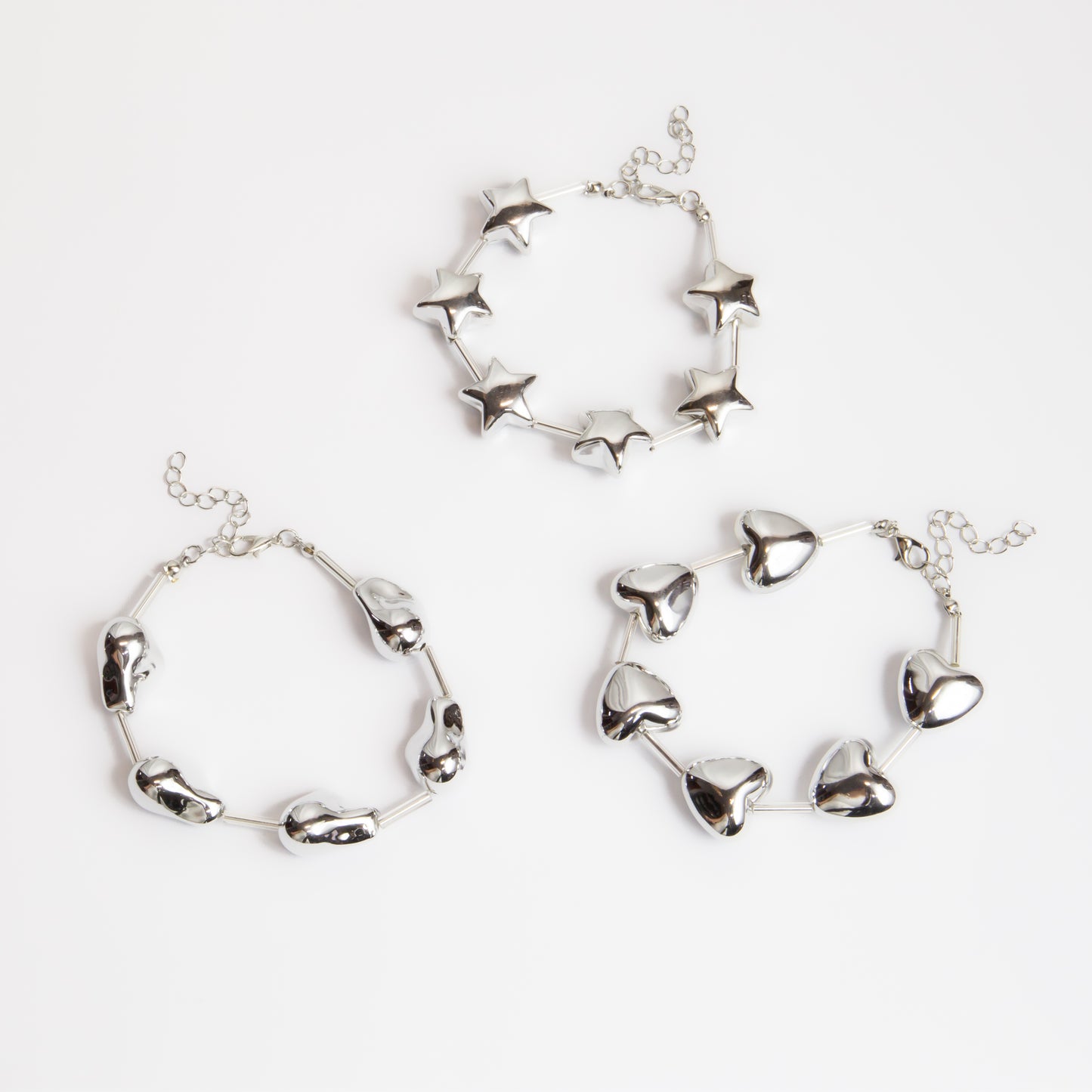 Brățări reglabilă celestial trio cu biluțe, set 3 - Argintiu