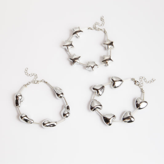 Brățări reglabilă celestial trio cu biluțe, set 3 - Argintiu