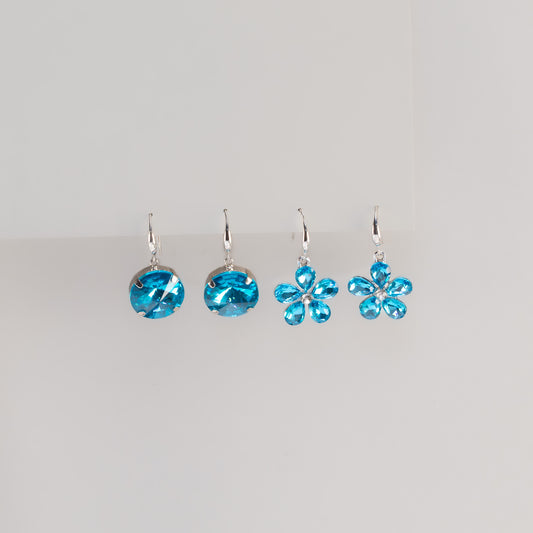 Cercei argintii cu pietre, set 2 - Albastru