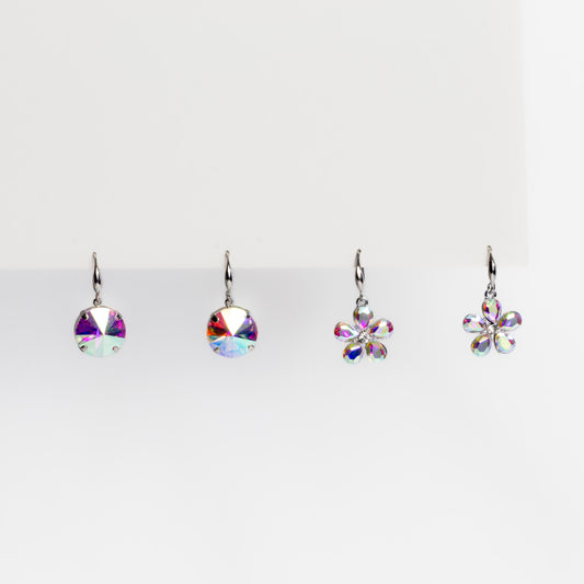Cercei argintii cu pietre, set 2 - Multicolor, Alb