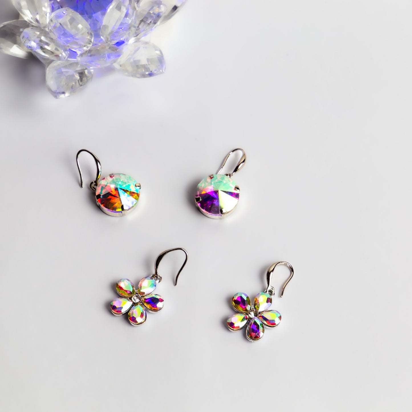 Cercei argintii cu pietre, set 2 - Multicolor, Alb
