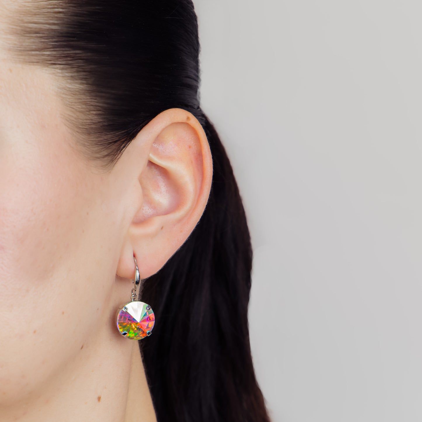Cercei argintii cu pietre, set 2 - Multicolor, Alb