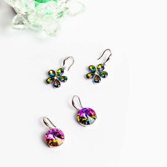 Cercei argintii cu pietre, set 2 - Multicolor, Verde