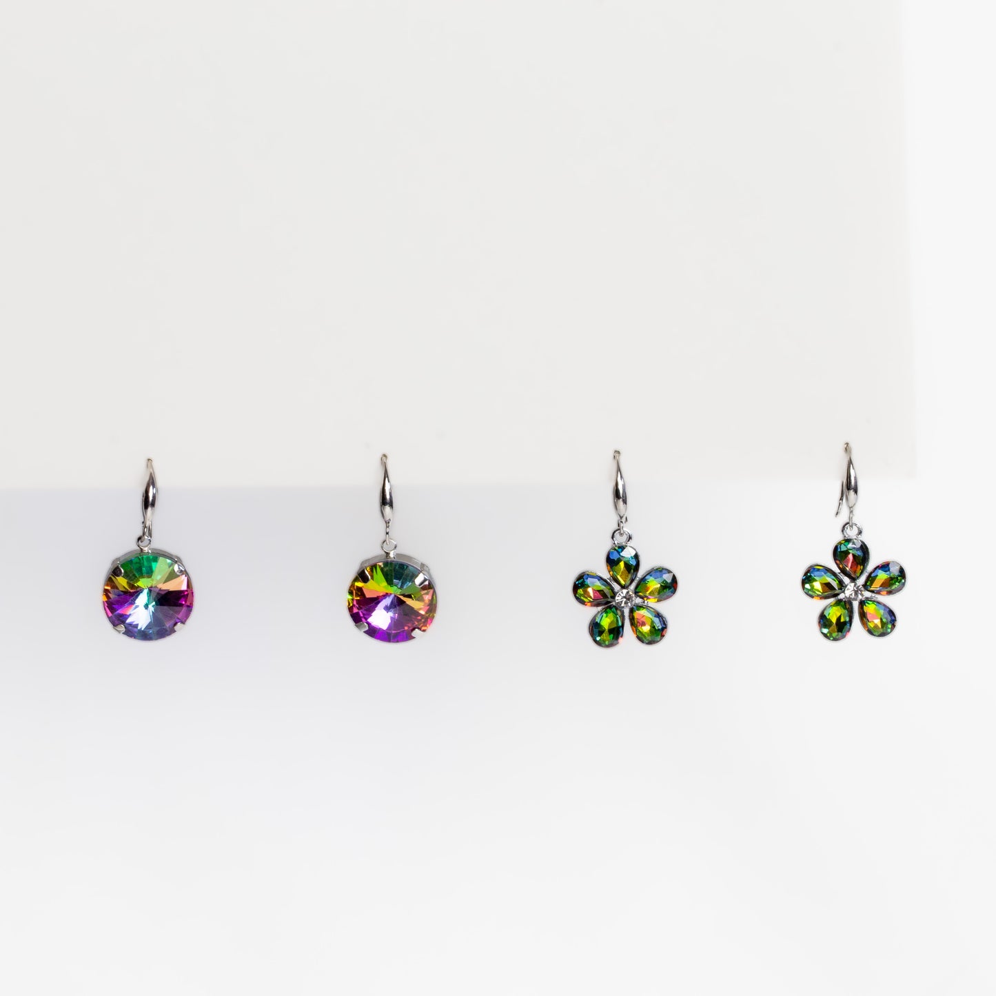 Cercei argintii cu pietre, set 2 - Multicolor, Verde