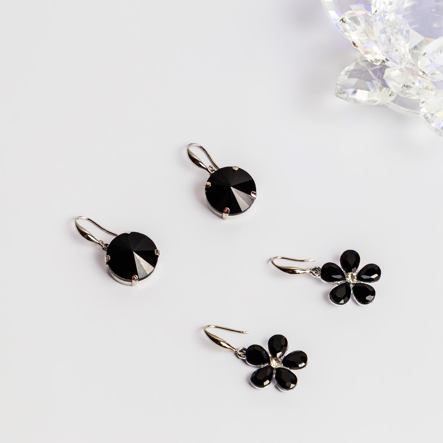Cercei argintii cu pietre, set 2 - Negru