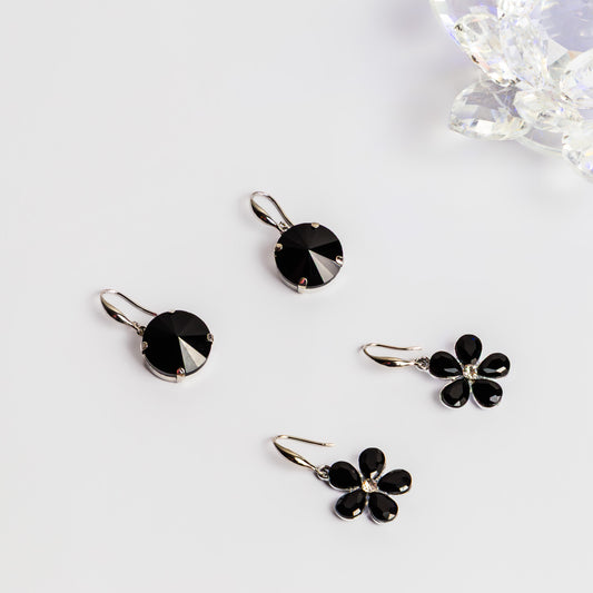 Cercei argintii cu pietre, set 2 - Negru