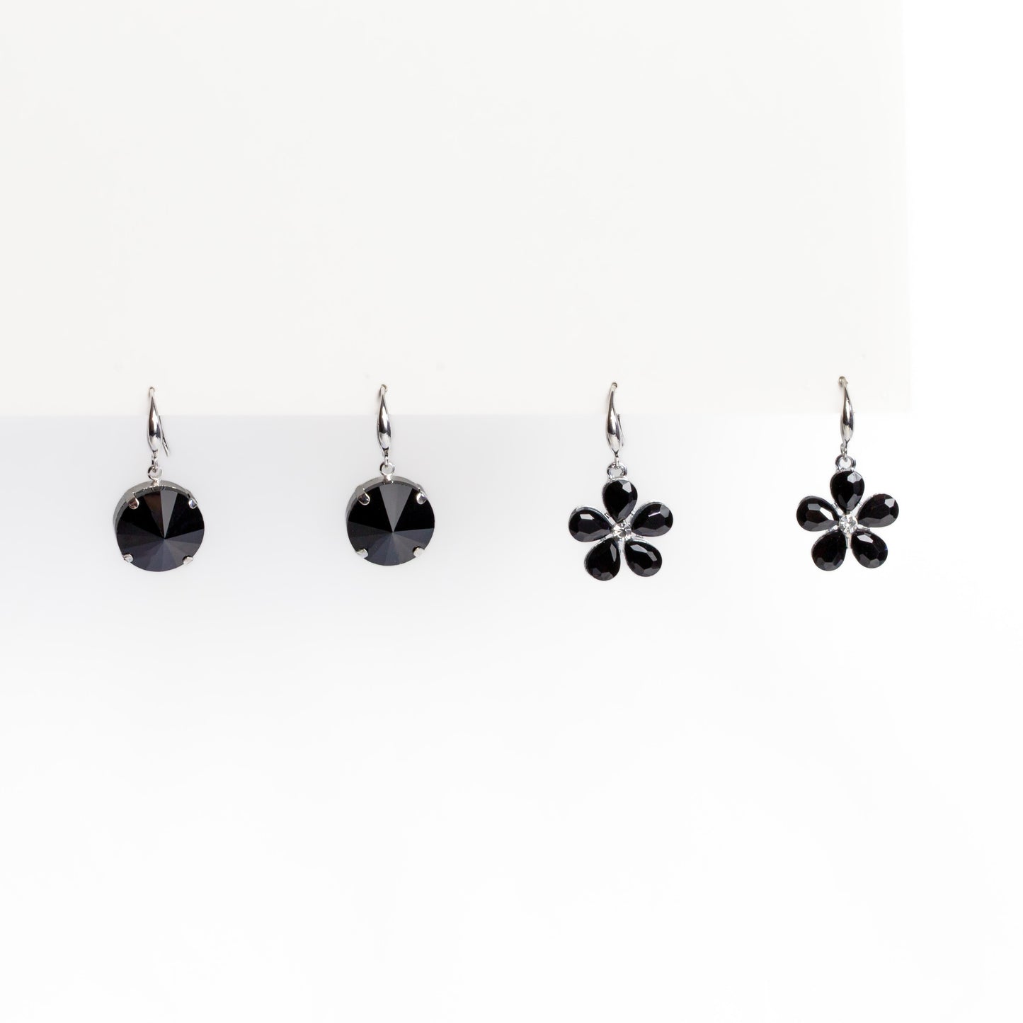 Cercei argintii cu pietre, set 2 - Negru
