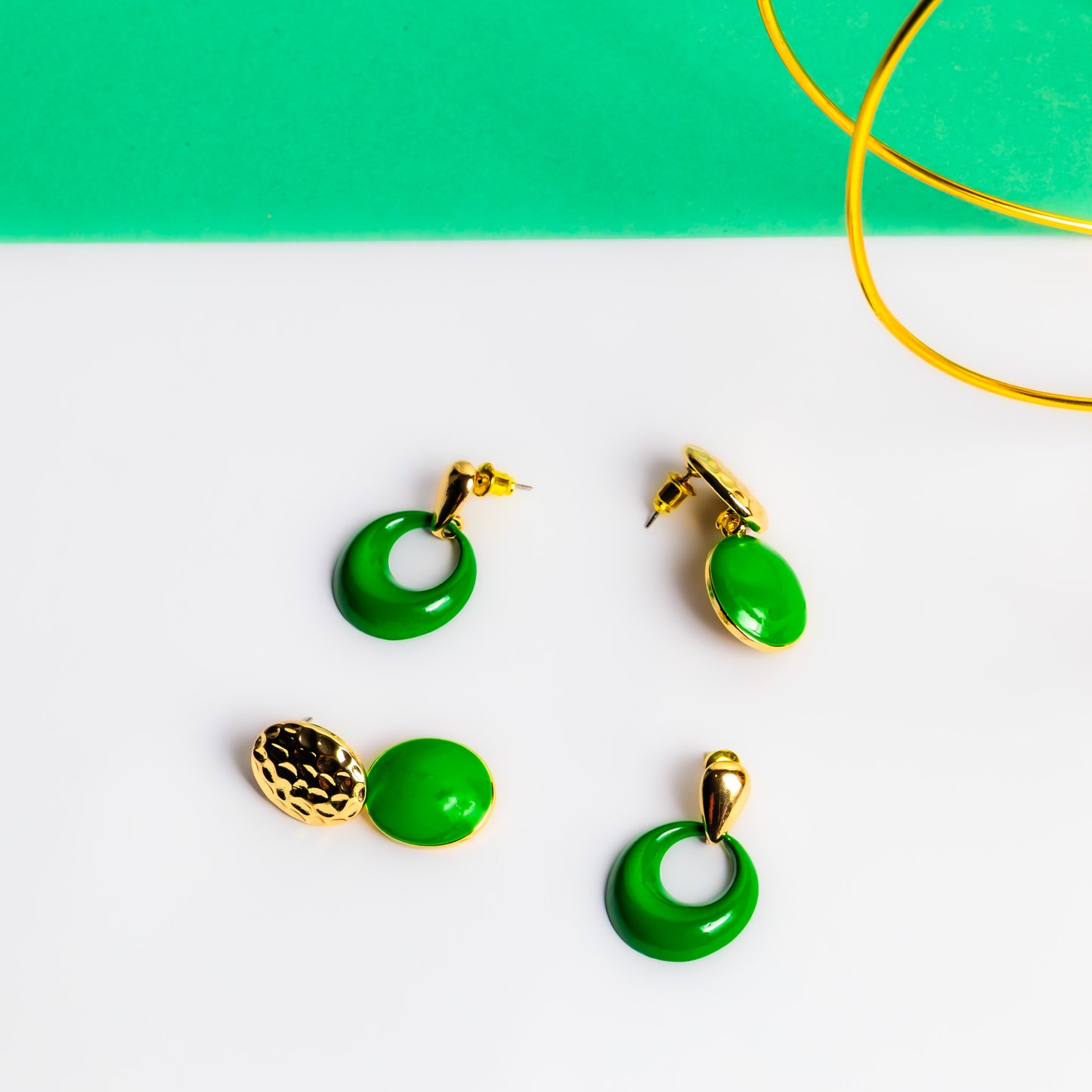 Cercei cercuri dance, set 2 - Auriu, Verde