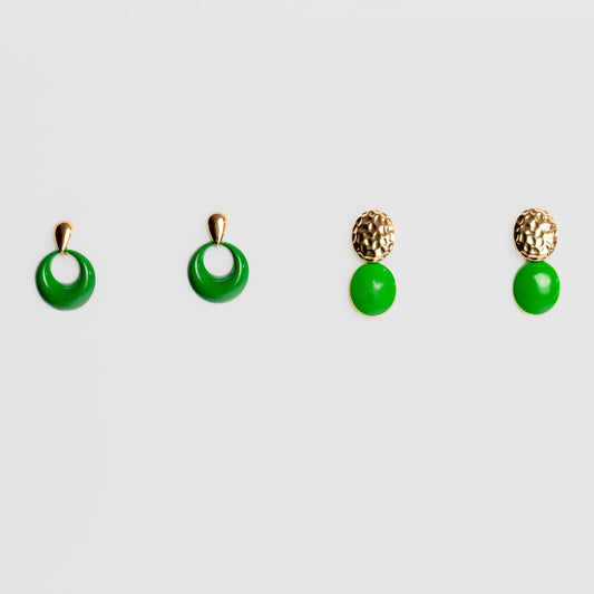 Cercei cercuri dance, set 2 - Auriu, Verde