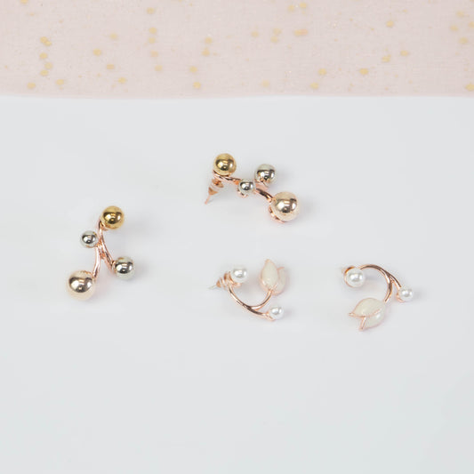 Cercei cu biluțe suav mix, set 2 - Rose Gold
