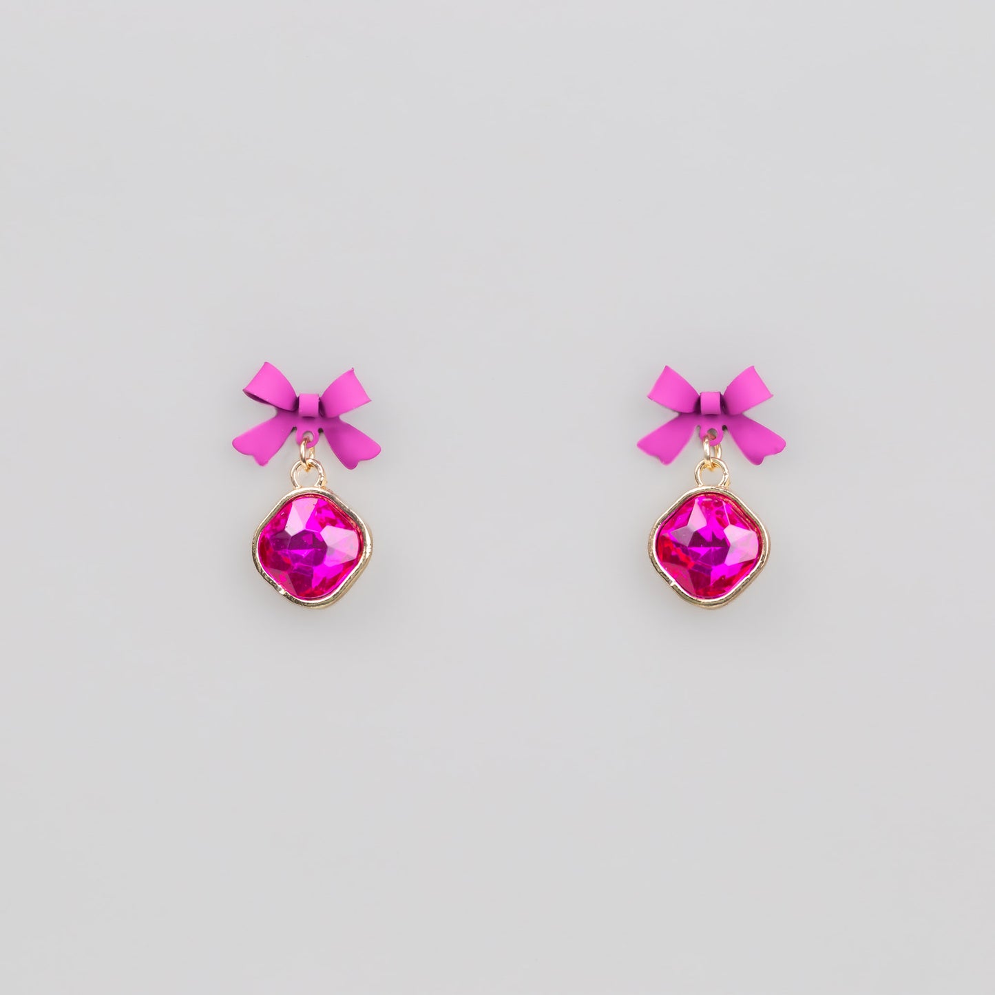 Cercei cu fundiță siliconată și piatră colorată - Magenta