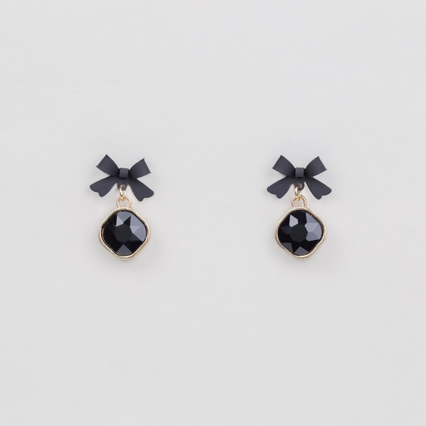 Cercei cu fundiță siliconată și piatră colorată - Negru