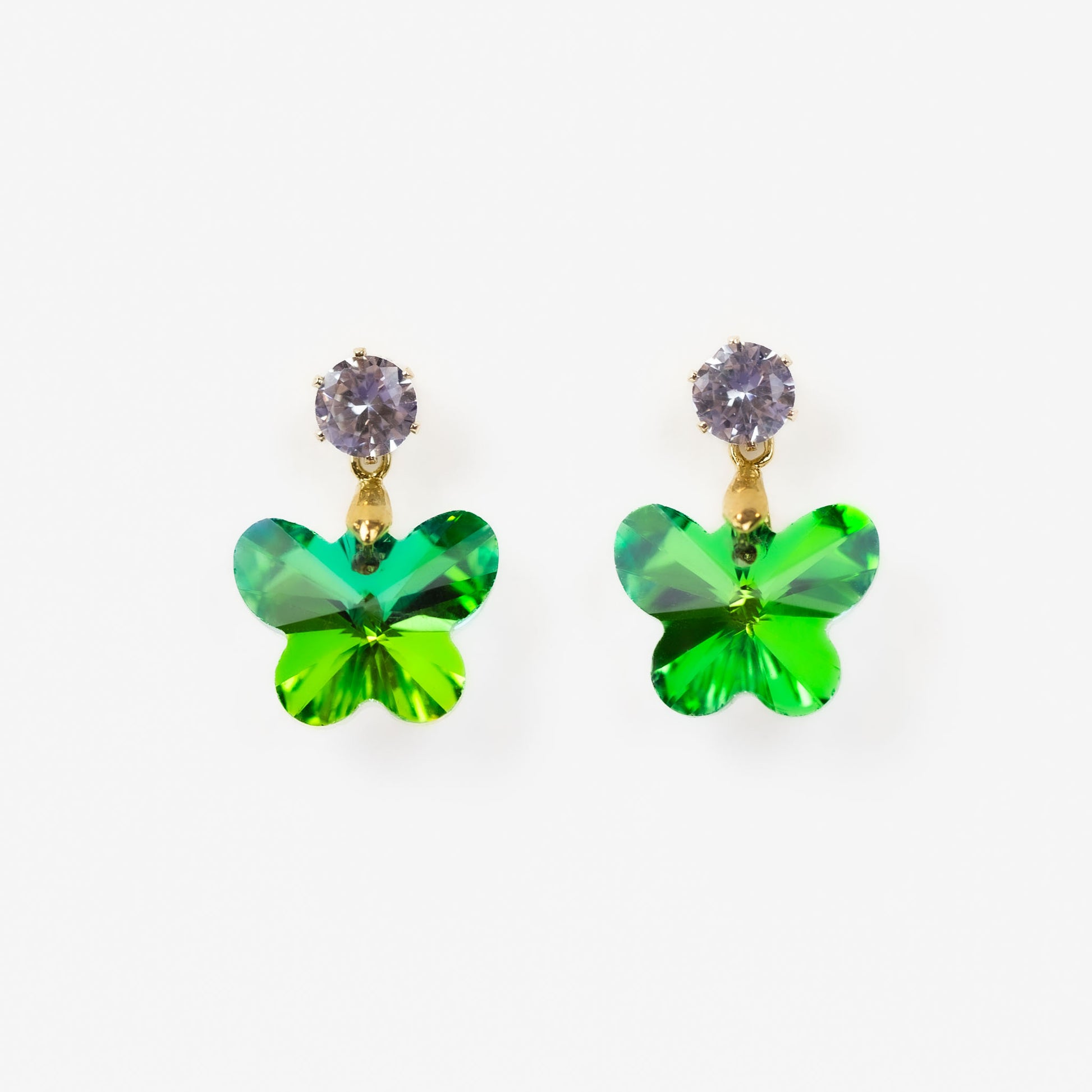 Cercei cu piatră strălucitoare în formă de fluture - Verde viu