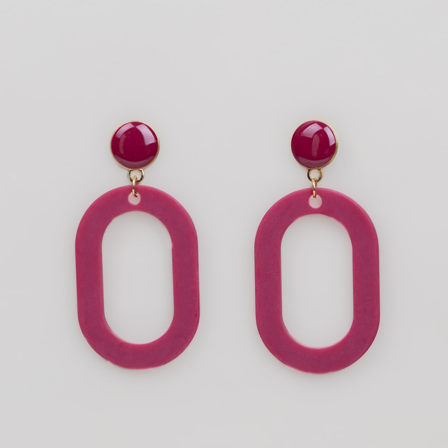 Cercei cu verigă ovală și accent color - Bordo