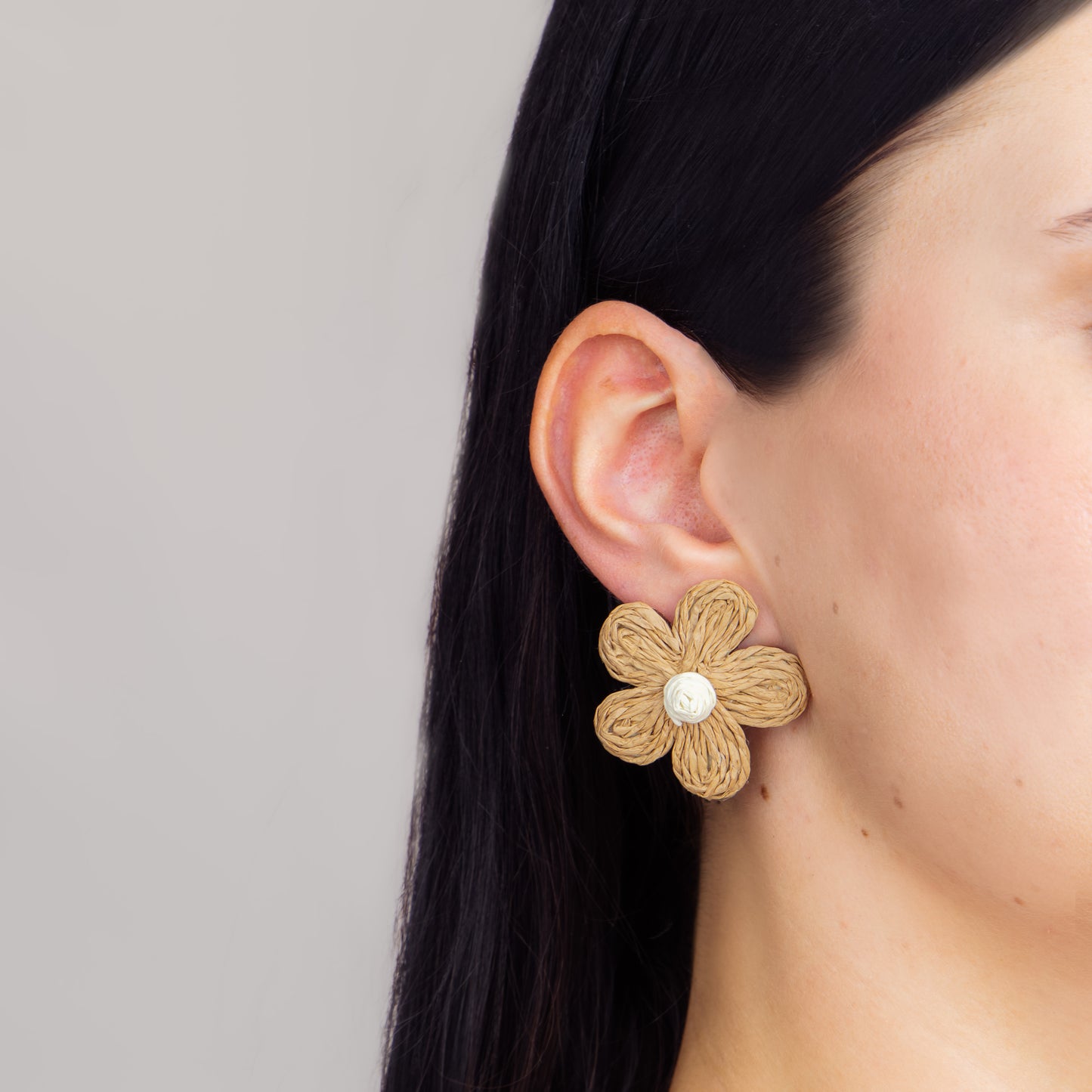 Cercei din ratan în forma de floare, set 2 - Natural Mix