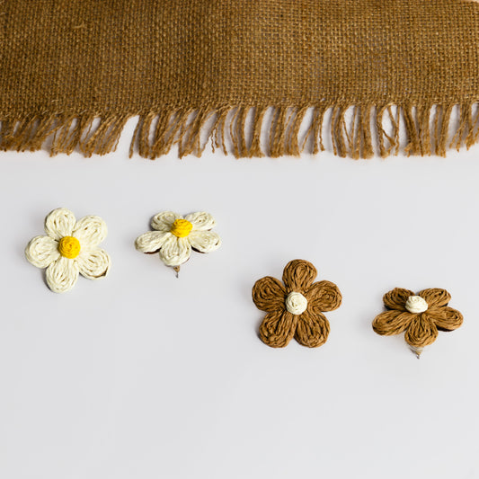 Cercei din ratan în forma de floare, set 2 - Natural Mix