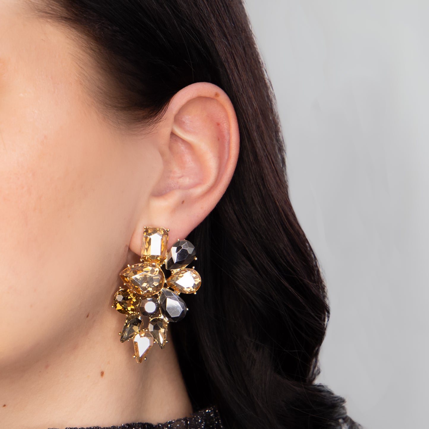 Cercei eleganți cu pietre mari, Crystal Heaven - Auriu Antracit