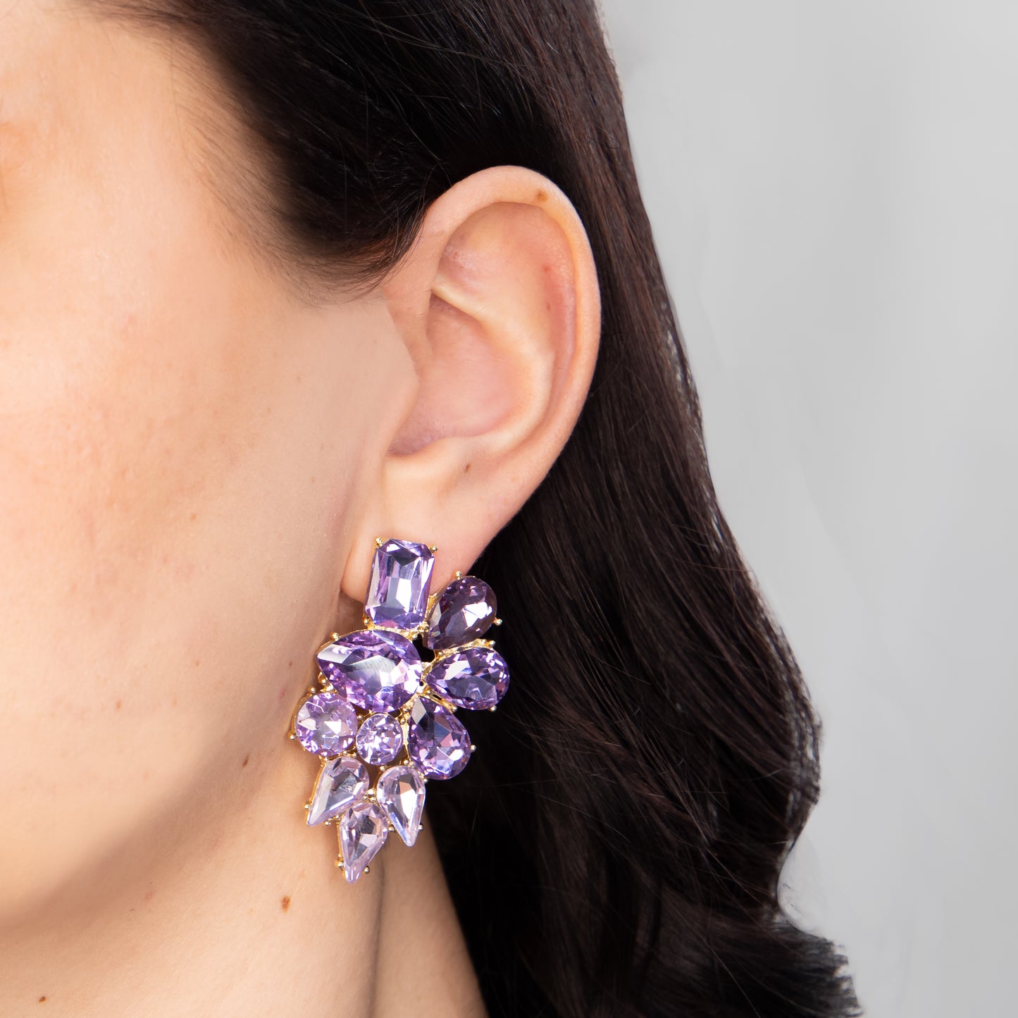 Cercei eleganți cu pietre mari, Crystal Heaven - Mov