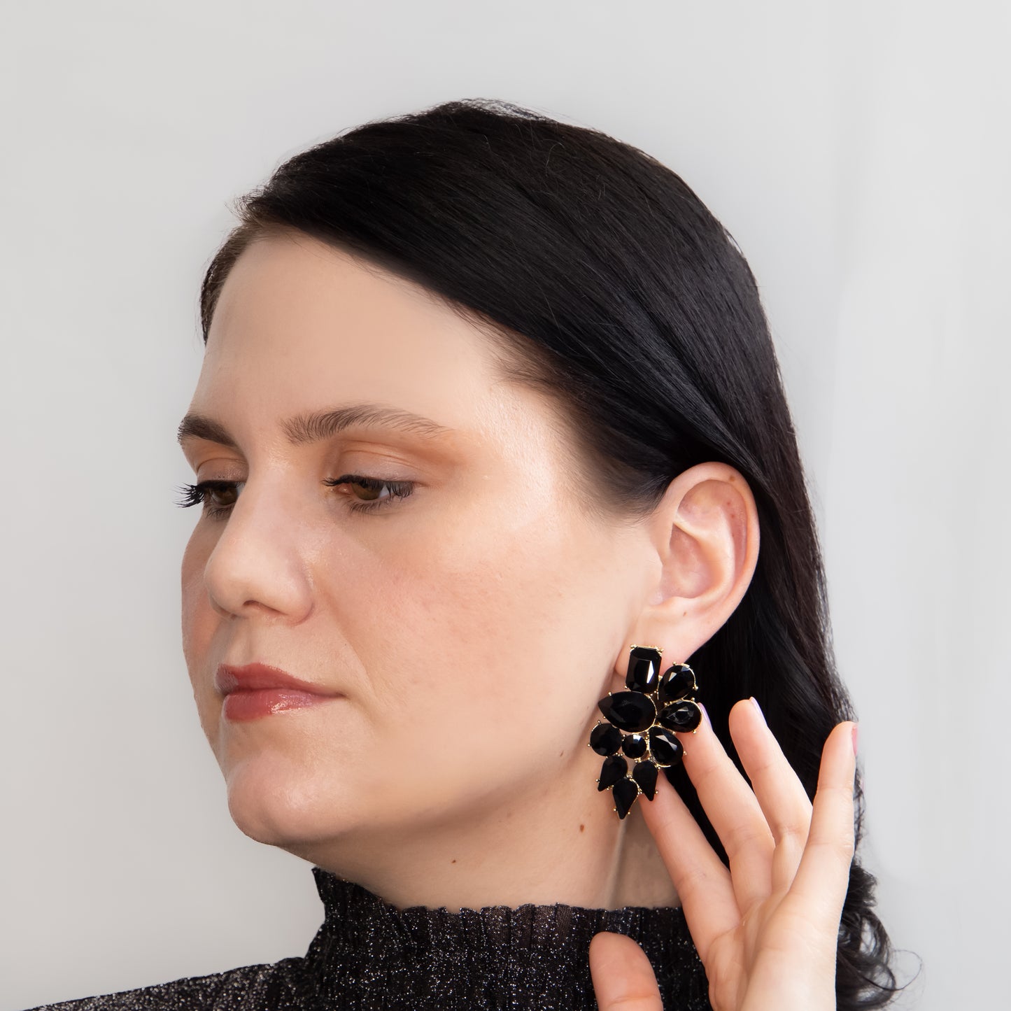 Cercei eleganți cu pietre mari, Crystal Heaven - Negru