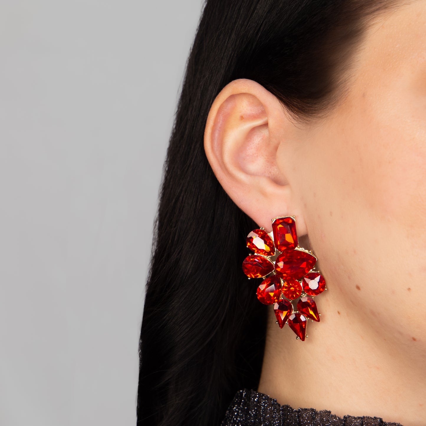 Cercei eleganți cu pietre mari, Crystal Heaven - Roșu