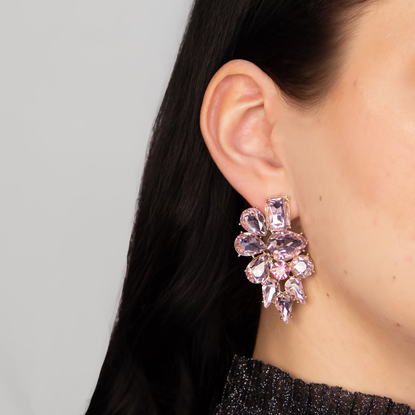 Cercei eleganți cu pietre mari, Crystal Heaven - Roz