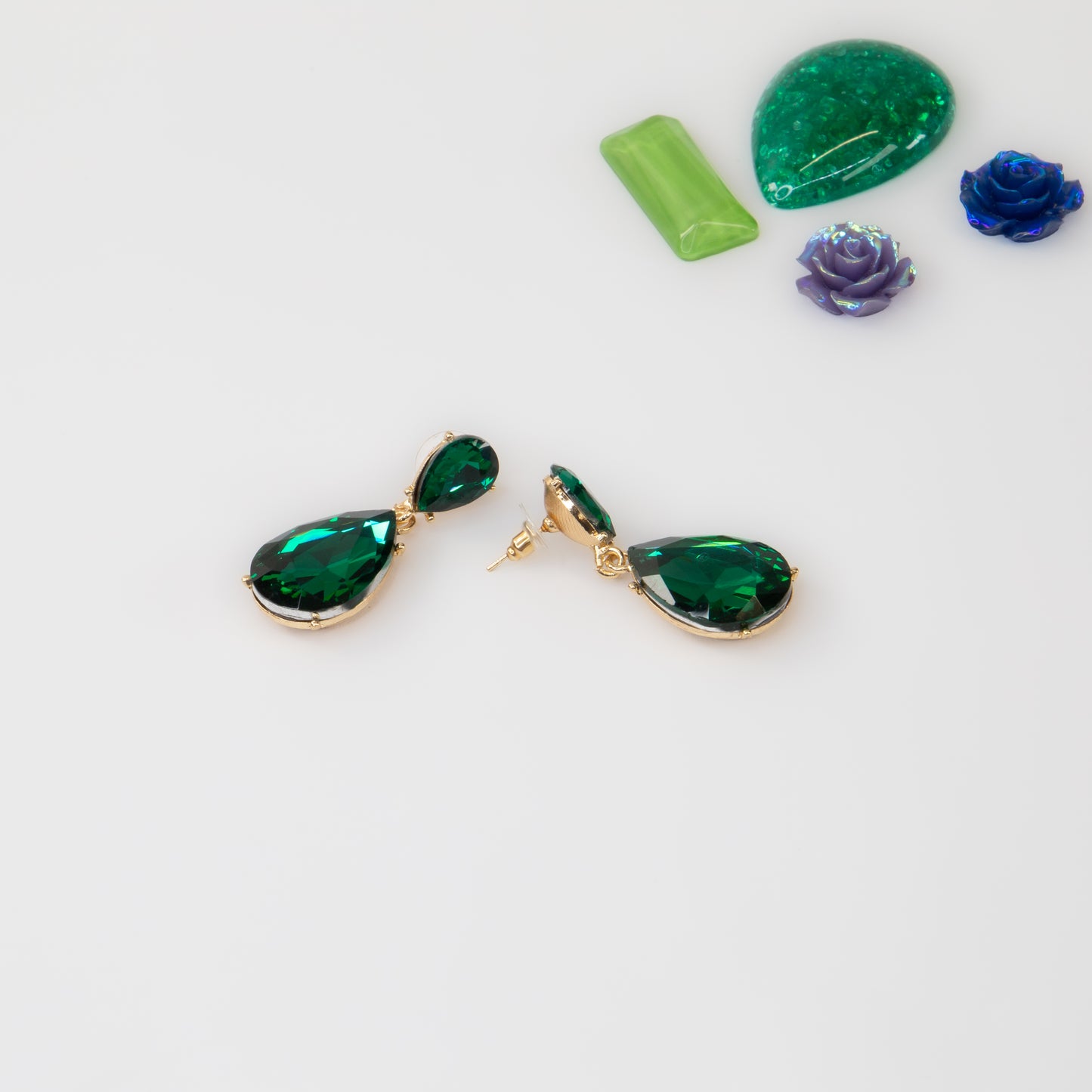 Cercei eleganți cu pietre mari, Lacrima Eleganței - Verde