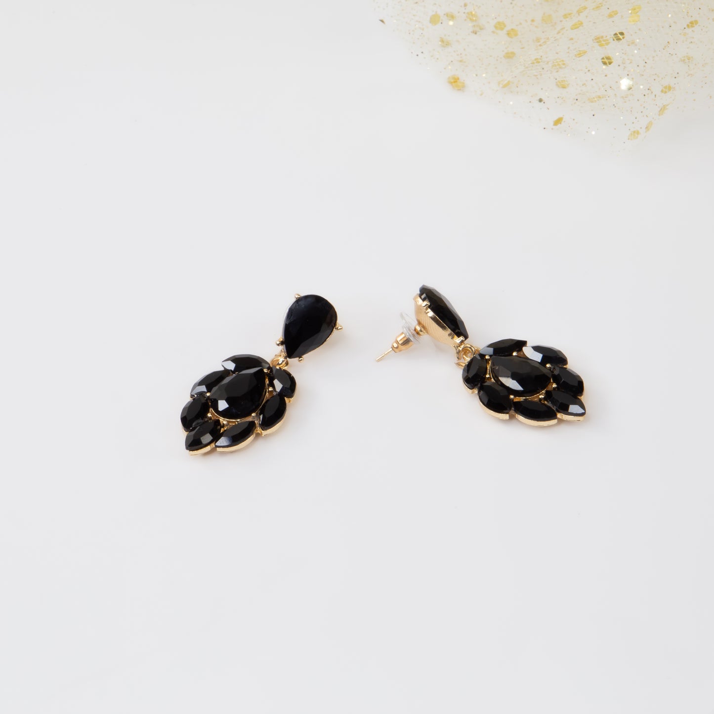Cercei eleganți cu pietre rafinate, Luminous Leaf - Negru