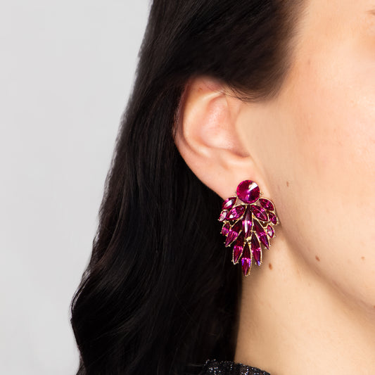 Cercei eleganți cu pietre strălucitoare, Aura de Cristal - Magenta