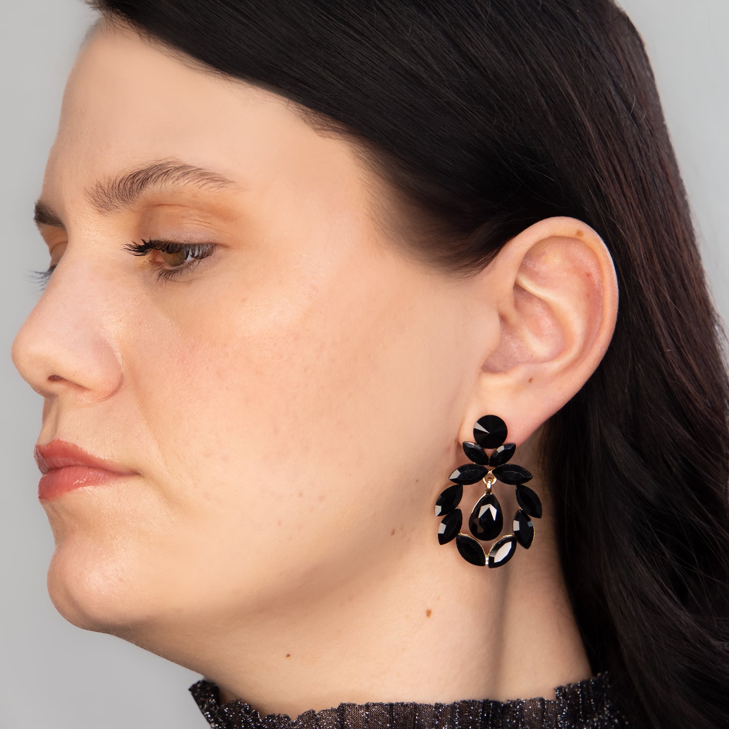 Cercei eleganți cu pietre strălucitoare, Coroana Imperială - Negru