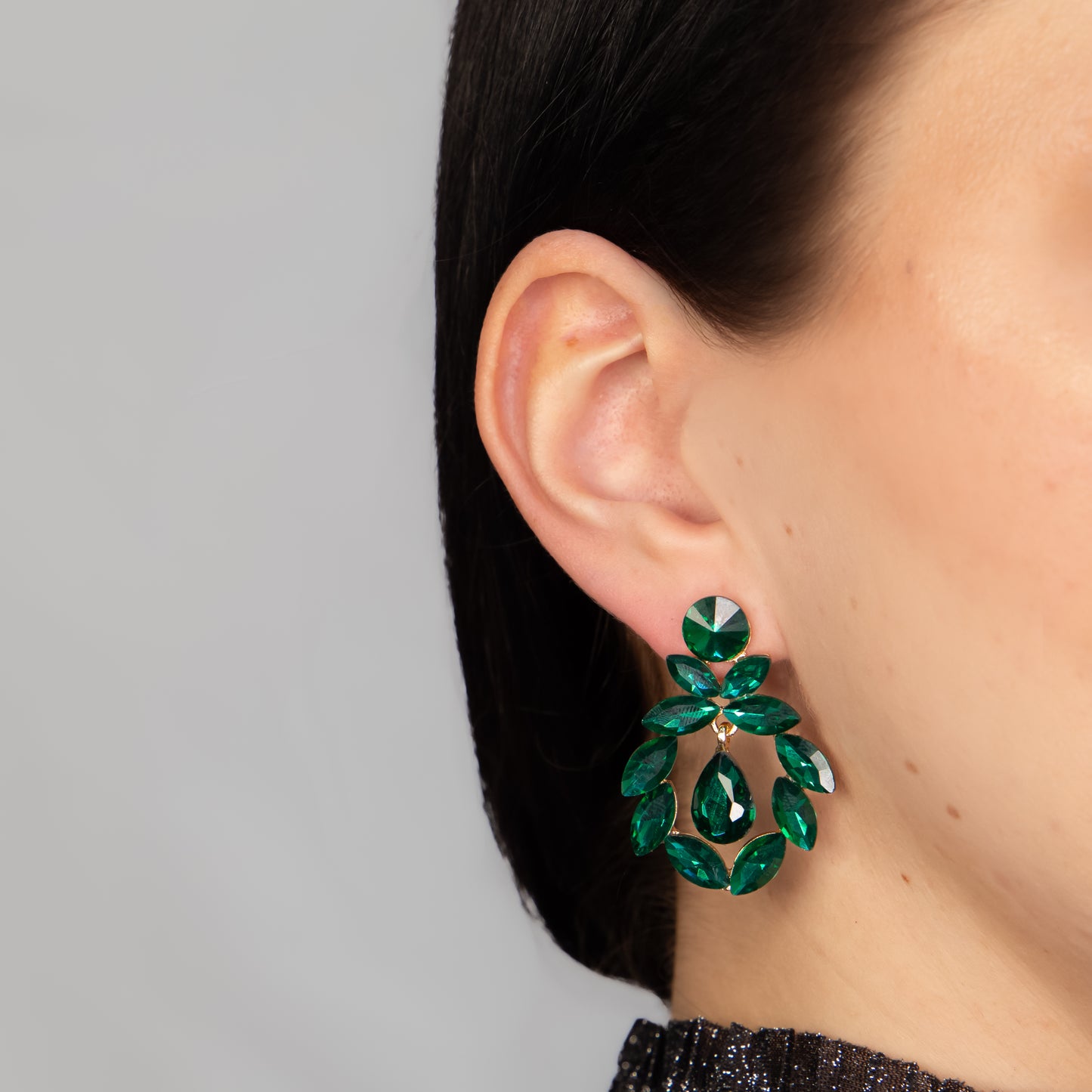Cercei eleganți cu pietre strălucitoare, Coroana Imperială - Verde