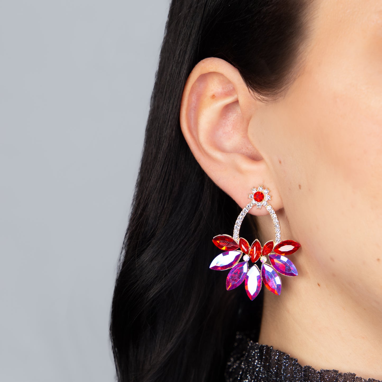 Cercei eleganți cu pietre strălucitoare, Destin Imperial - Roșu Magestic