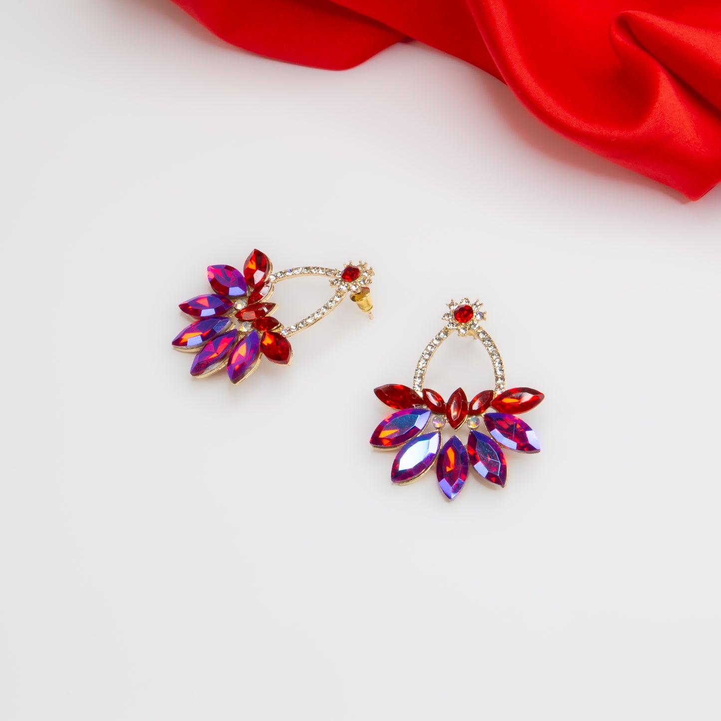 Cercei eleganți cu pietre strălucitoare, Destin Imperial - Roșu Magestic