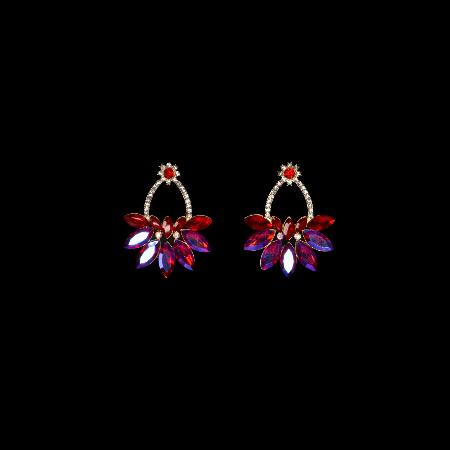 Cercei eleganți cu pietre strălucitoare, Destin Imperial - Roșu Magestic