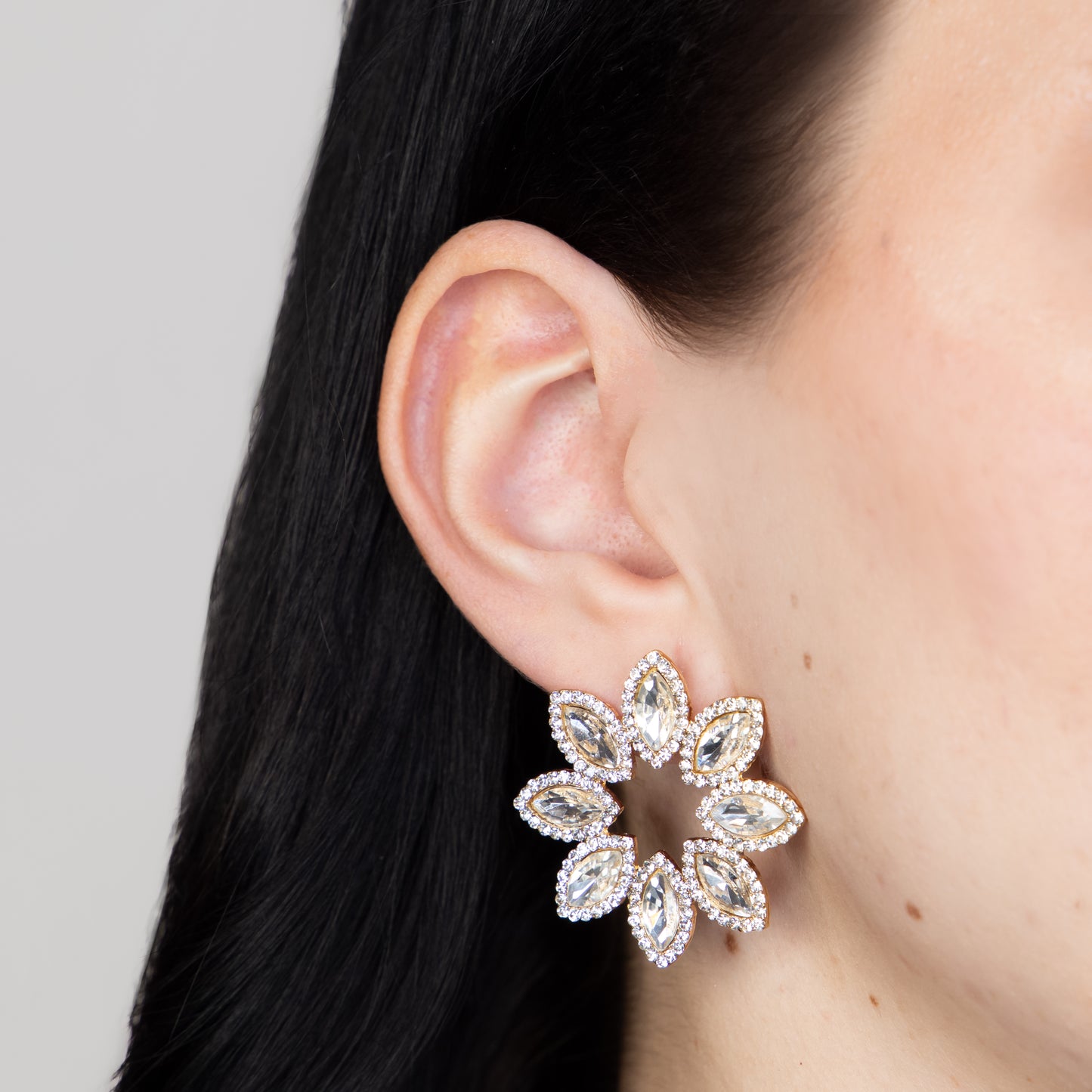 Cercei eleganți cu ștrasuri si pietre, Crystal Flower - Argintiu