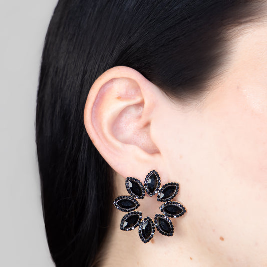 Cercei eleganți cu ștrasuri si pietre, Crystal Flower - Negru