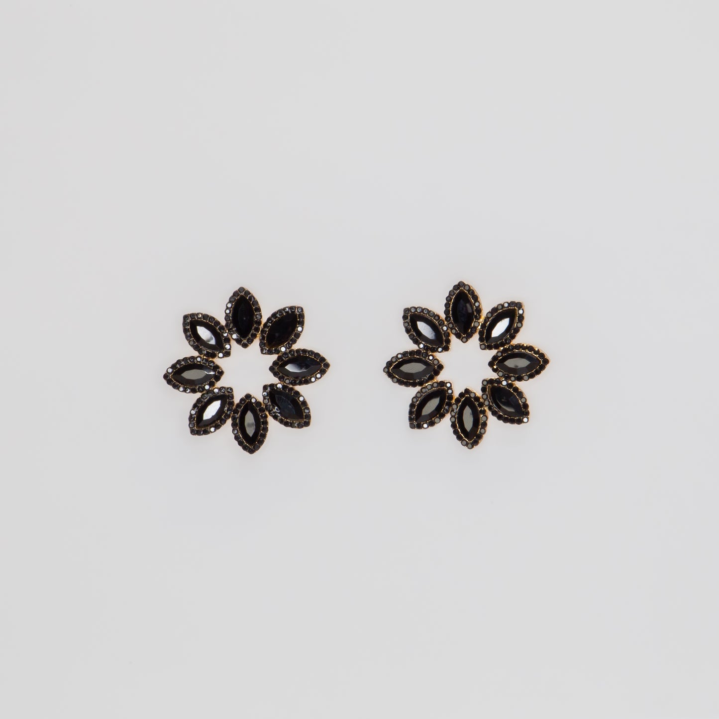 Cercei eleganți cu ștrasuri si pietre, Crystal Flower - Negru