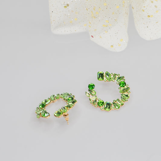 Cercei eleganți cu ștrasuri si pietre, Stone Elegance - Verde