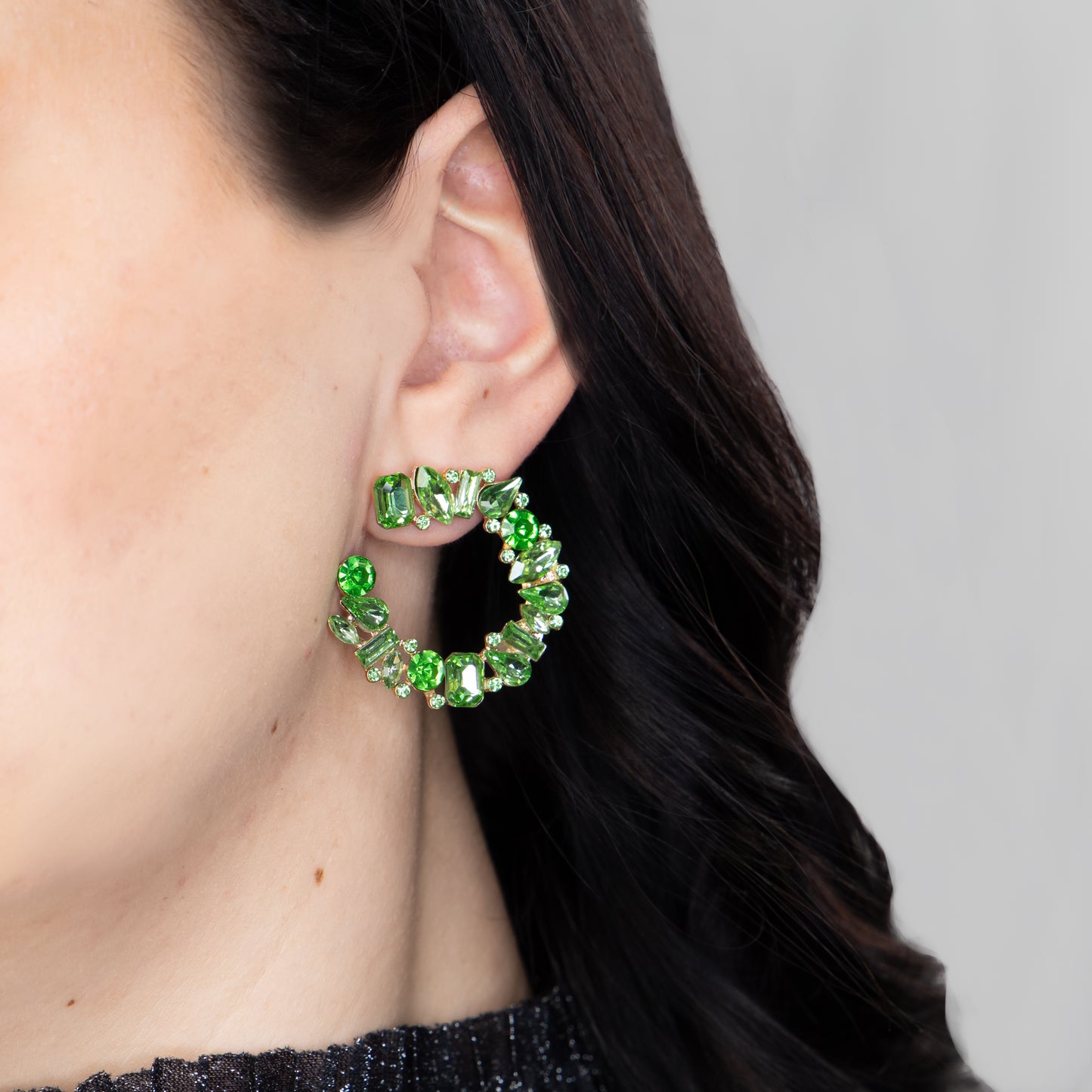 Cercei eleganți cu ștrasuri si pietre, Stone Elegance - Verde