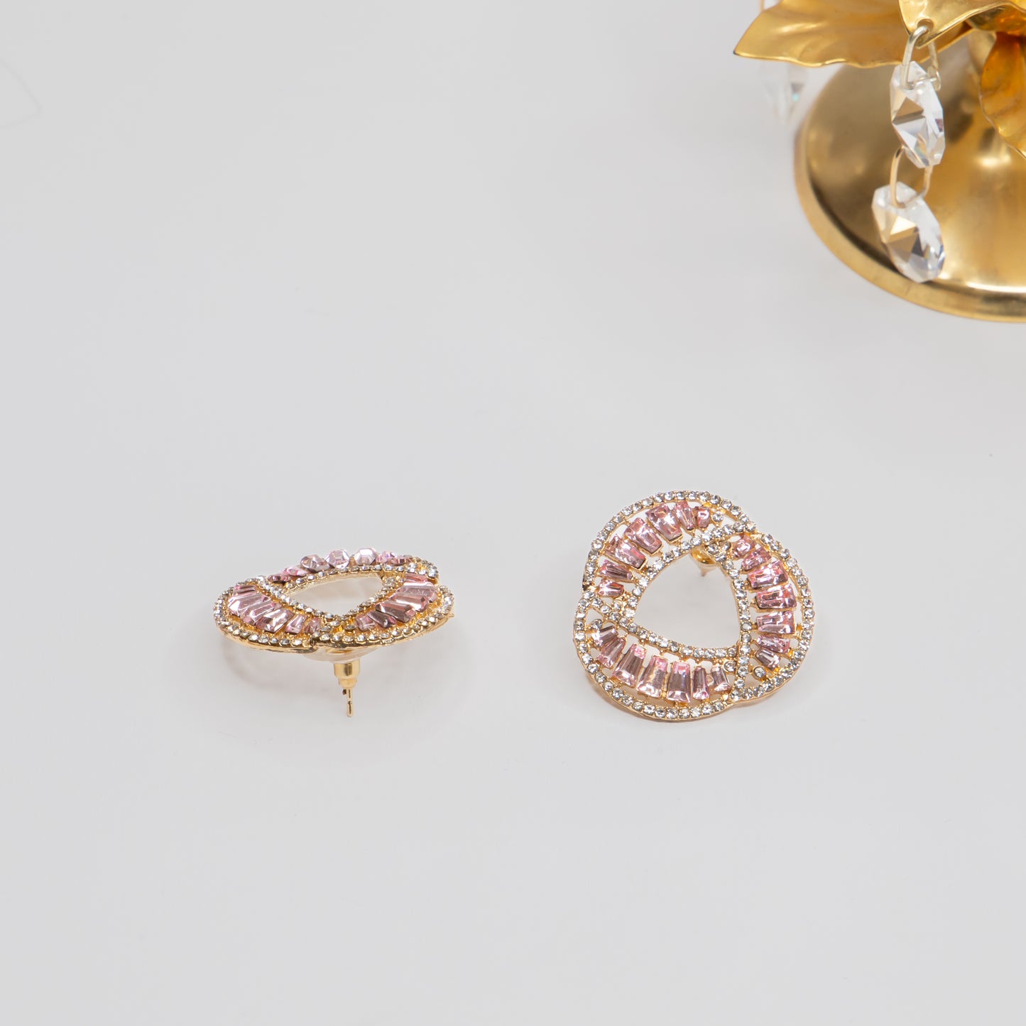 Cercei eleganți cu ștrasuri si pietre, Wave of Crystals - Roz