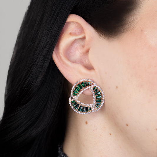 Cercei eleganți cu ștrasuri si pietre, Wave of Crystals - Verde