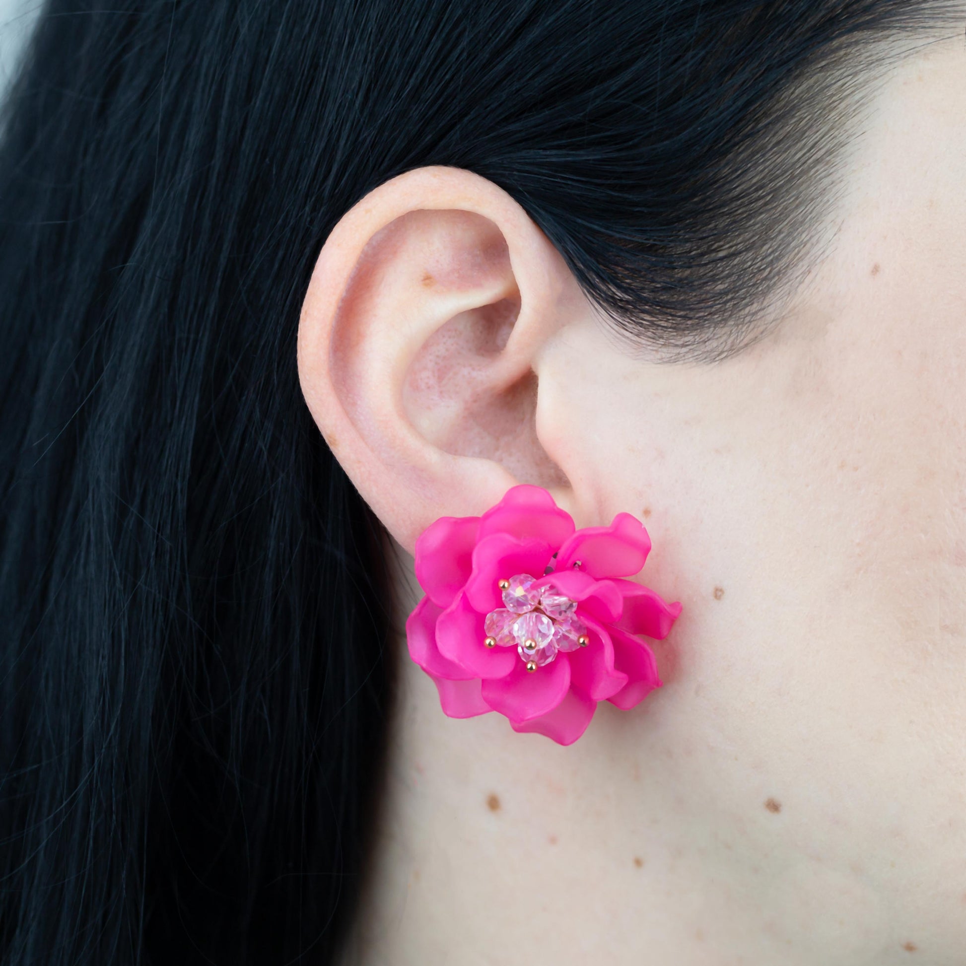 Cercei floare delicată cu pietre - Fucsia