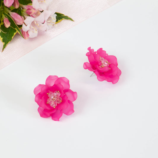 Cercei floare delicată cu pietre - Fucsia